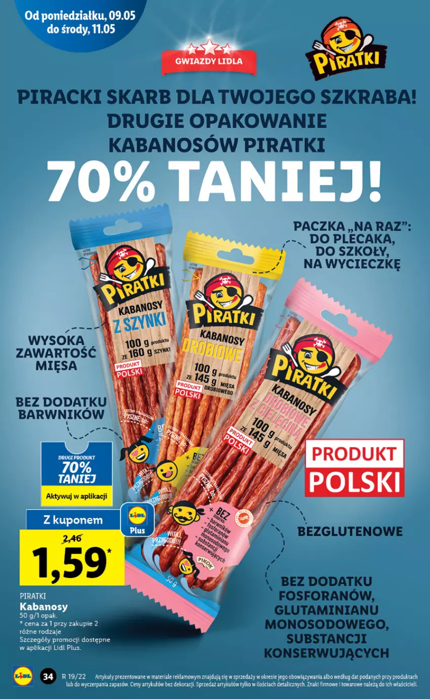 Gazetka promocyjna Lidl - GAZETKA - ważna 09.05 do 11.05.2022 - strona 34 - produkty: Ba!, Kabanos, Plecak, Ser, Sok