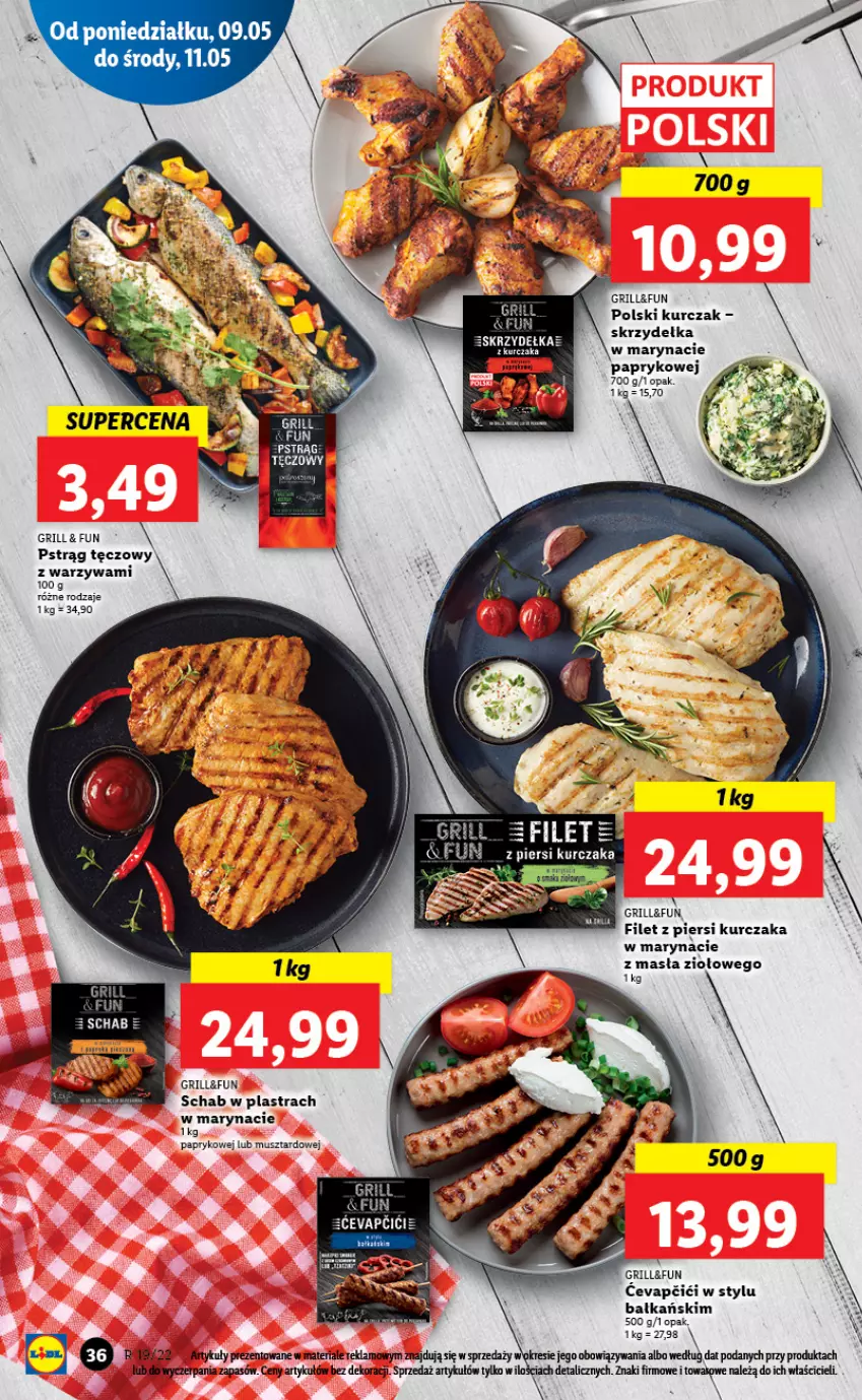 Gazetka promocyjna Lidl - GAZETKA - ważna 09.05 do 11.05.2022 - strona 36 - produkty: Filet z piersi kurczaka, Grill, Kurczak, Mus, Pstrąg, Pstrąg tęczowy, Warzywa