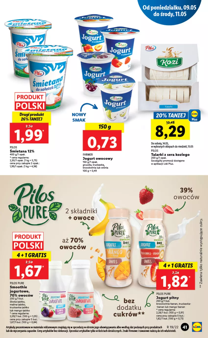 Gazetka promocyjna Lidl - GAZETKA - ważna 09.05 do 11.05.2022 - strona 41 - produkty: Fa, Jogurt, Jogurt pitny, Mango, Owoce, Pilos, Pur, Ser, Smoothie