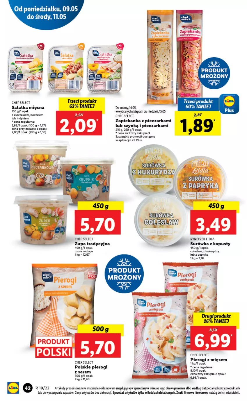 Gazetka promocyjna Lidl - GAZETKA - ważna 09.05 do 11.05.2022 - strona 42 - produkty: Kurczak, Papryka, Piec, Pieczarka, Pierogi, Sałat, Sałatka, Ser, Surówka, Zapiekanka, Zupa