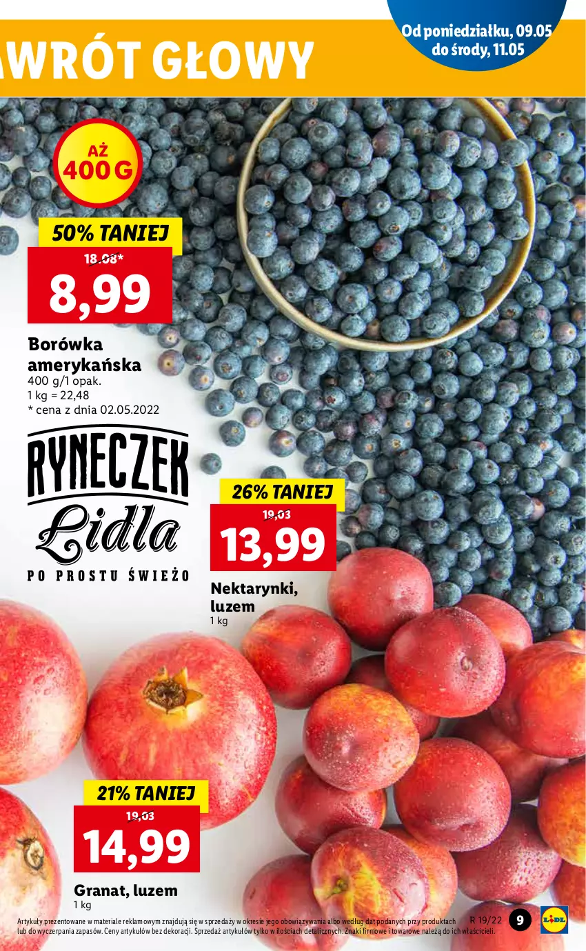 Gazetka promocyjna Lidl - GAZETKA - ważna 09.05 do 11.05.2022 - strona 9 - produkty: Borówka, Borówka amerykańska, Gra, Granat, Nektar