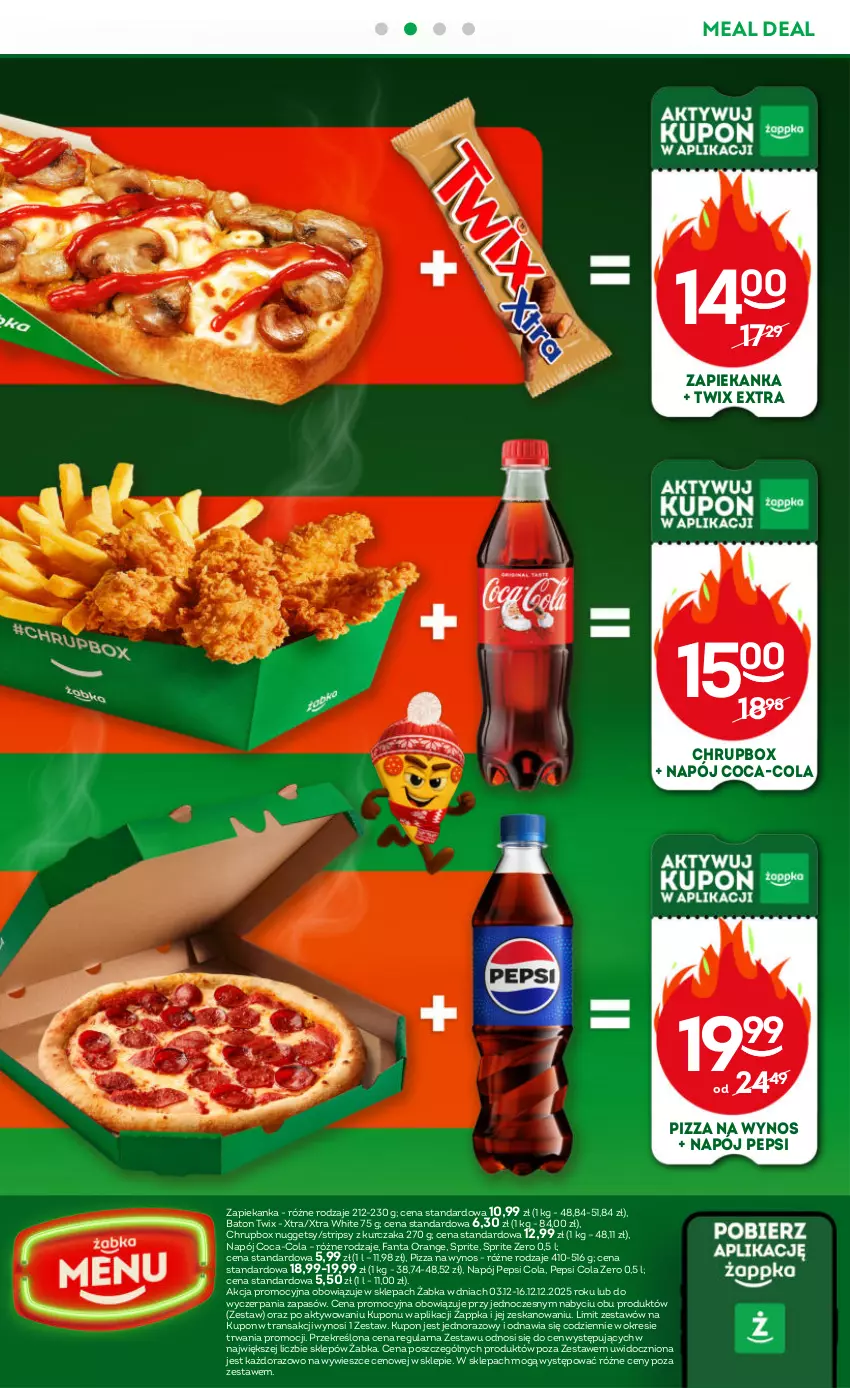 Gazetka promocyjna Żabka - ważna 03.12 do 16.12.2025 - strona 47 - produkty: Baton, Coca-Cola, Fa, Fanta, Kurczak, Napój, Pepsi, Pizza, Sprite, Tran, Twix, Zapiekanka