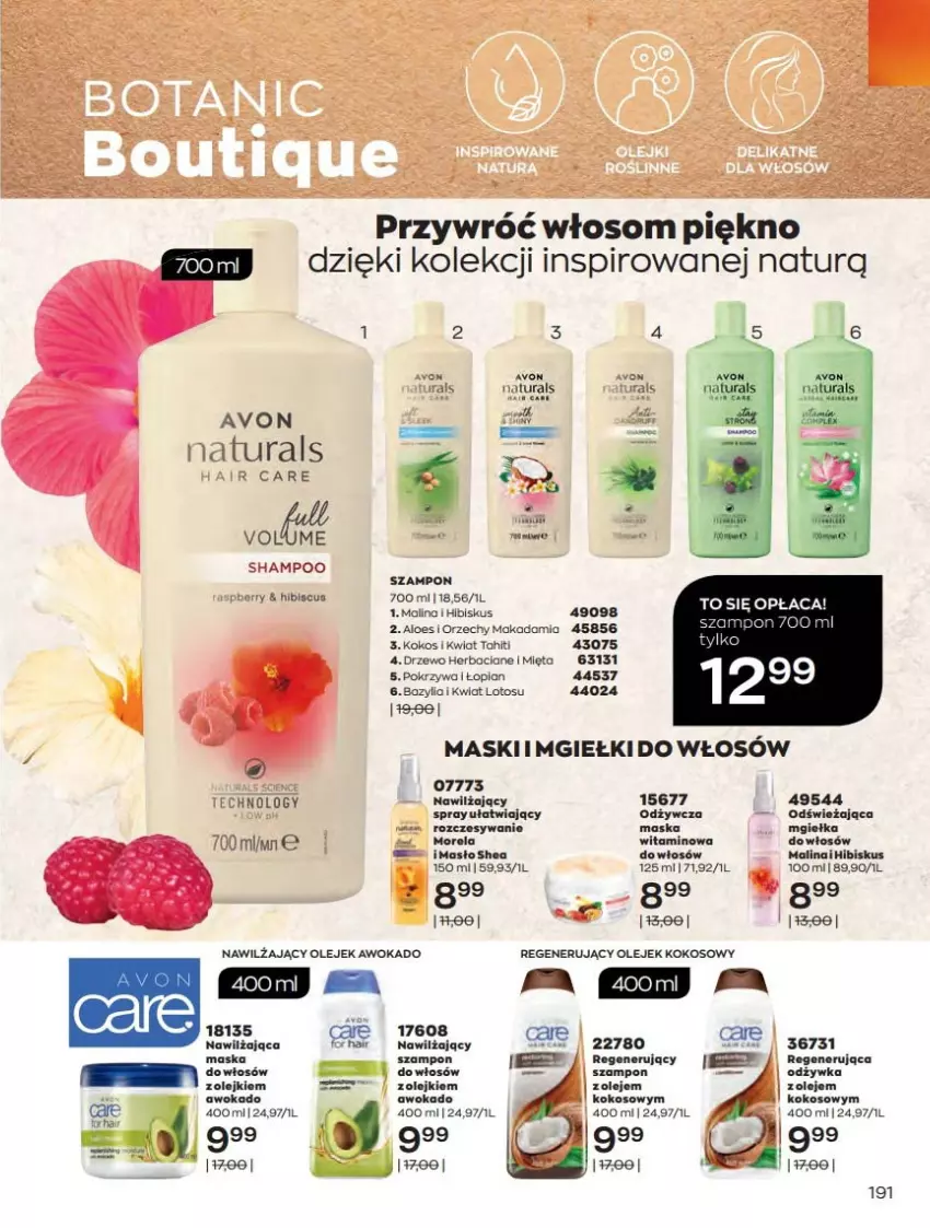 Gazetka promocyjna Avon - Katalog Avon online 4/2021 - ważna 01.04 do 30.04.2021 - strona 191 - produkty: Bazyl, Bazylia, Fa, Hibiskus, Kokos, Maska, Masło, Mięta, Morela, Odżywka, Olej, Szal, Szampon