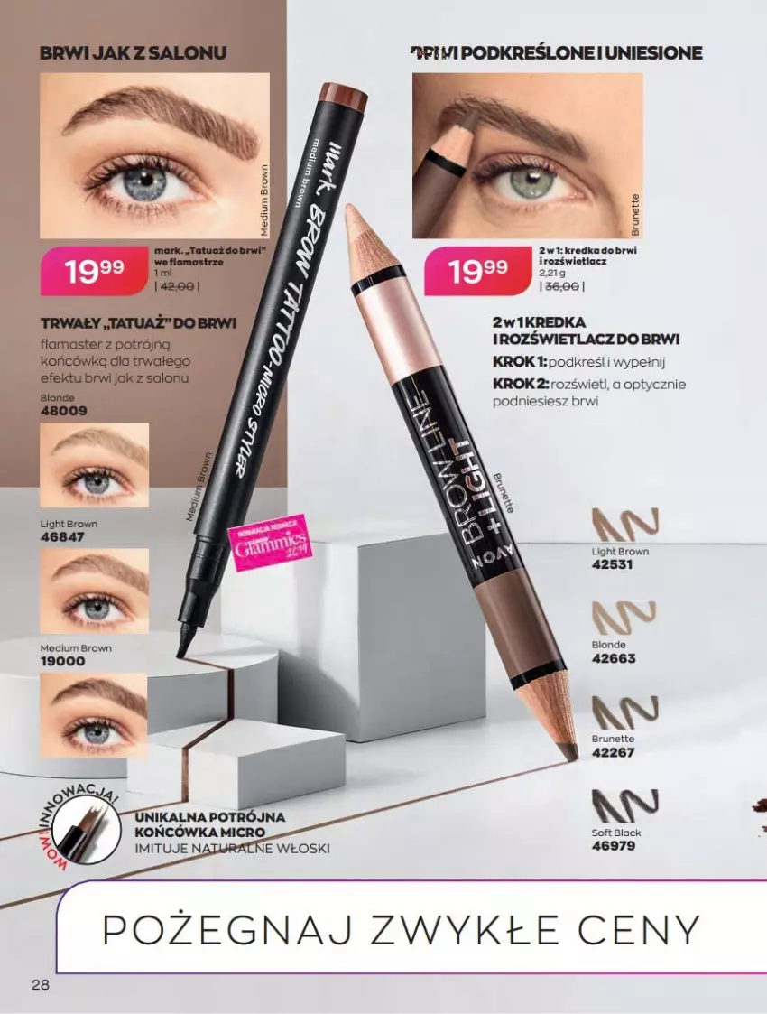 Gazetka promocyjna Avon - Katalog Avon online 4/2021 - ważna 01.04 do 30.04.2021 - strona 28 - produkty: Fa, Kredka, Kredka do brwi, Lack, Rozświetlacz