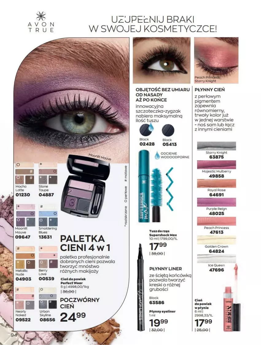 Gazetka promocyjna Avon - Katalog Avon online 4/2021 - ważna 01.04 do 30.04.2021 - strona 94 - produkty: Cień, Lack, LG, Makijaż, Por, Szczoteczka, Tusz