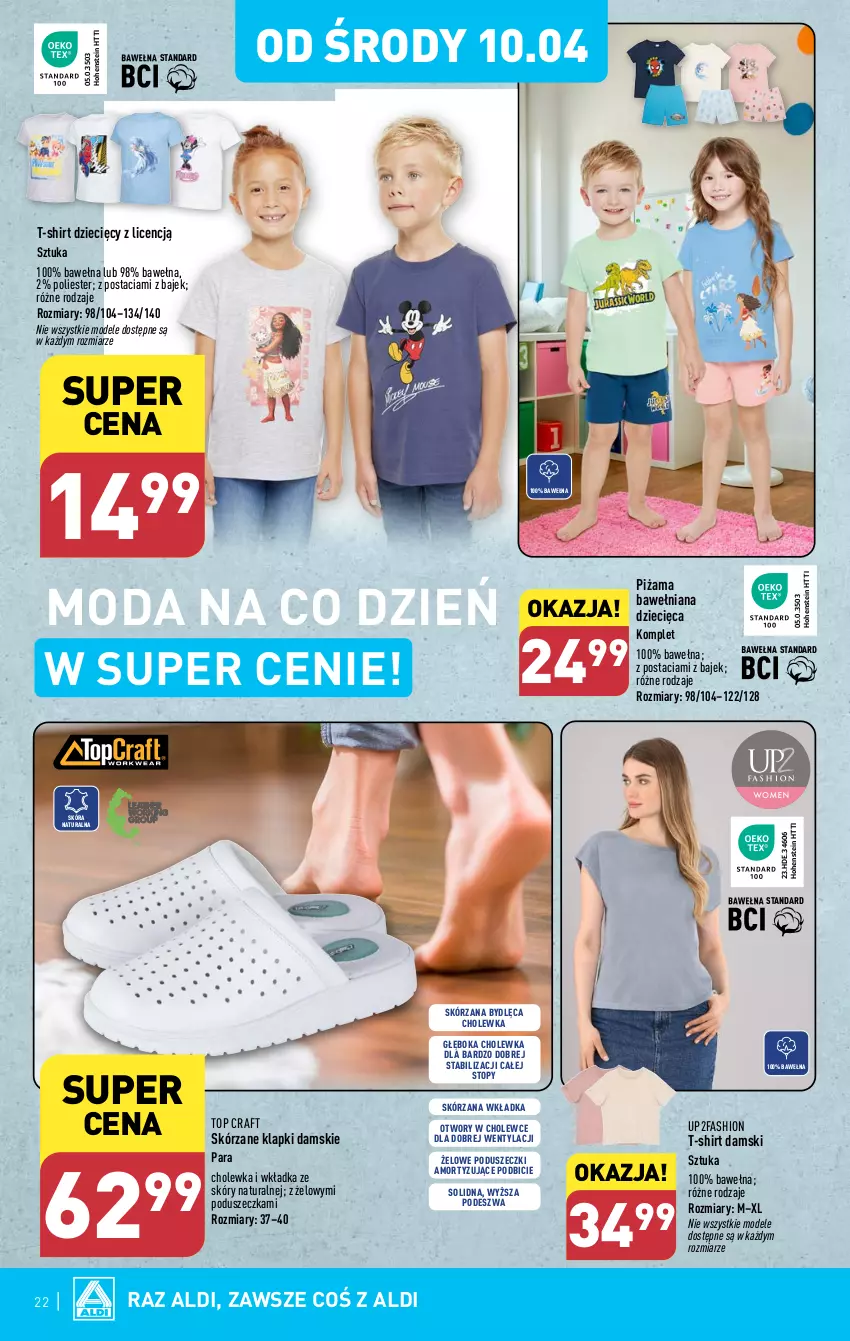 Gazetka promocyjna Aldi - Pełna oferta - ważna 08.04 do 13.04.2024 - strona 22 - produkty: BIC, Dzieci, Fa, Klapki, Moda, Piżama, T-shirt, Top, Wełna