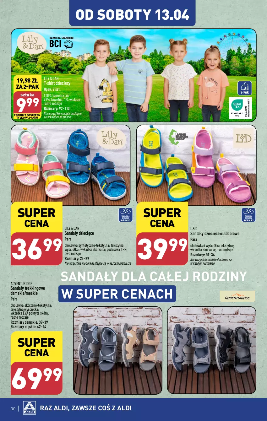 Gazetka promocyjna Aldi - Pełna oferta - ważna 08.04 do 13.04.2024 - strona 30 - produkty: Dzieci, Sandał, T-shirt, Wełna