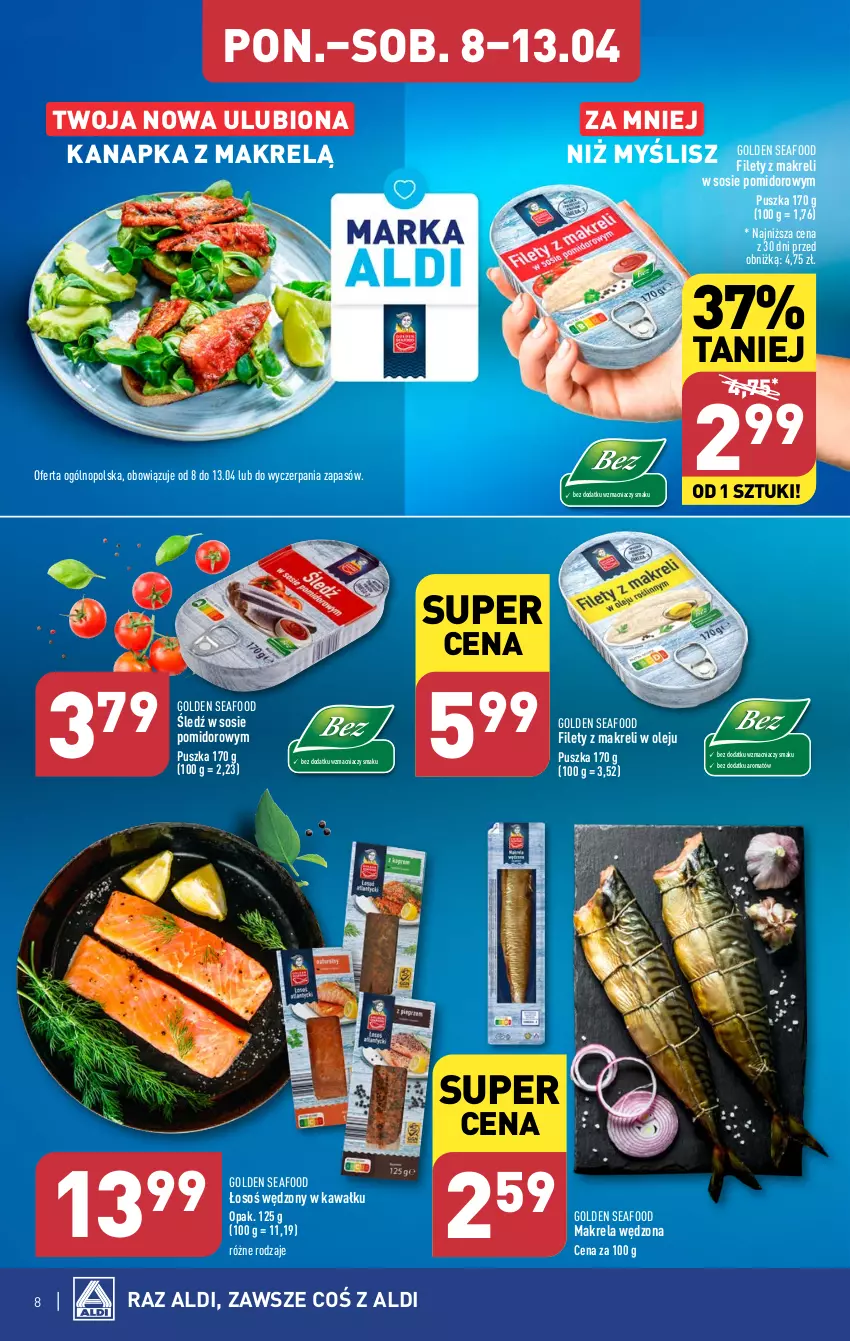 Gazetka promocyjna Aldi - Pełna oferta - ważna 08.04 do 13.04.2024 - strona 8 - produkty: Golden Seafood, Kawa, Makrelą, Olej, Sos