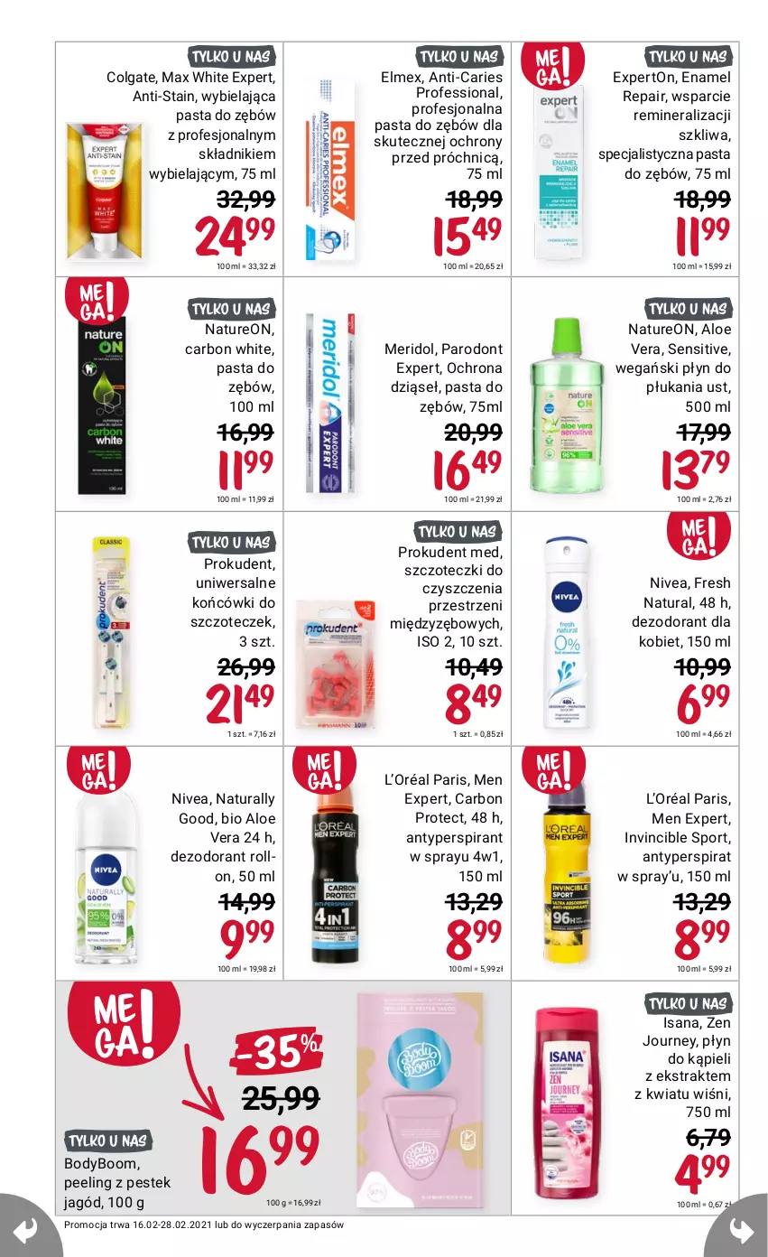 Gazetka promocyjna Rossmann - Luty II - ważna 16.02 do 28.02.2021 - strona 6 - produkty: Aloe vera, Antyperspirant, Body, Colgate, Dezodorant, Elmex, Isana, L’Oréal, LG, Nivea, Peeling, Prokudent, Stek