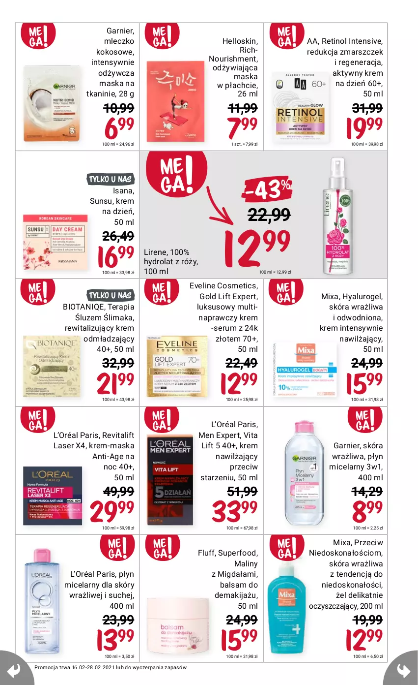 Gazetka promocyjna Rossmann - Luty II - ważna 16.02 do 28.02.2021 - strona 9 - produkty: Garnier, Isana, Kokos, L’Oréal, Lirene, Maliny, Maska, Mixa, Ser, Tera