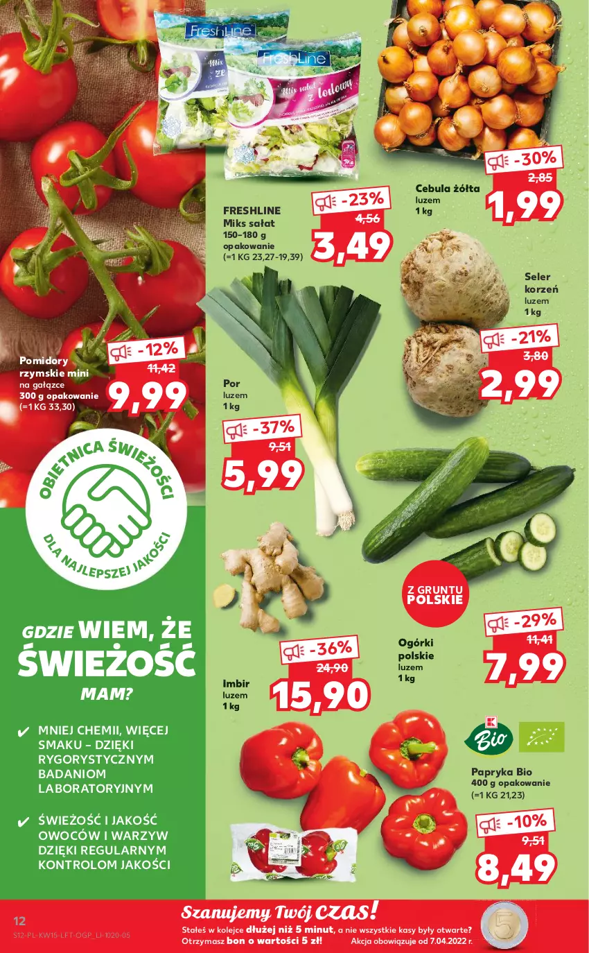 Gazetka promocyjna Kaufland - OFERTA TYGODNIA - ważna 13.04 do 20.04.2022 - strona 12 - produkty: Cebula, Danio, Grunt, Imbir, Olej, Papryka, Pomidory, Por, Sałat, Seler korzeń