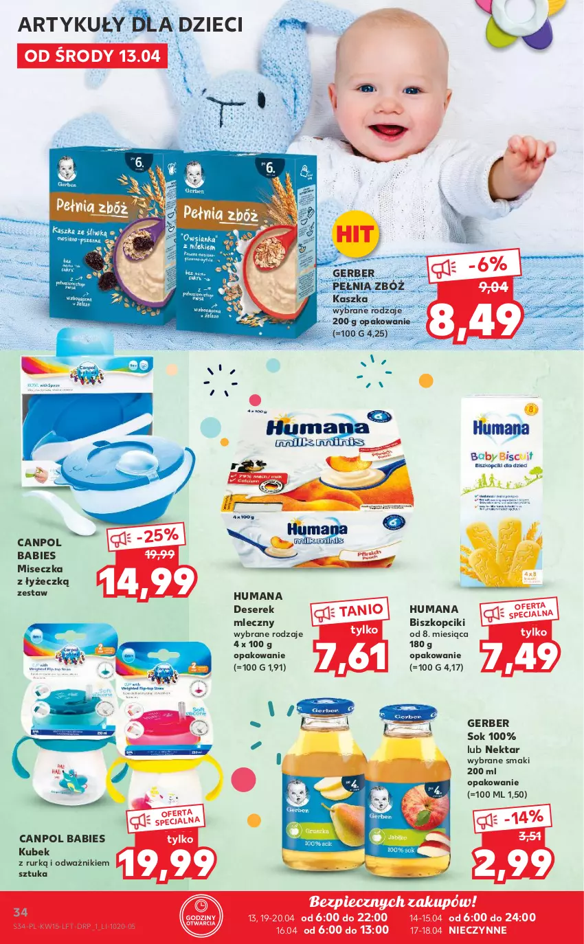 Gazetka promocyjna Kaufland - OFERTA TYGODNIA - ważna 13.04 do 20.04.2022 - strona 34 - produkty: Canpol, Deser, Dzieci, Gerber, Humana, Kubek, Miseczka, Nektar, Piec, Ser, Serek, Sok