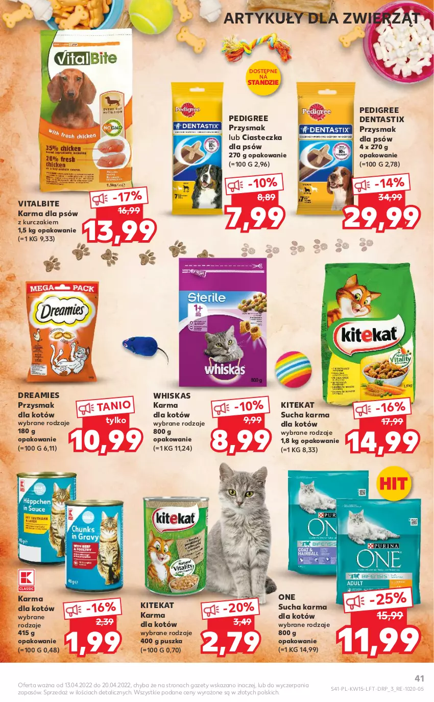 Gazetka promocyjna Kaufland - OFERTA TYGODNIA - ważna 13.04 do 20.04.2022 - strona 41 - produkty: KiteKat, Kurczak, Pedigree, Sucha karma, Whiskas