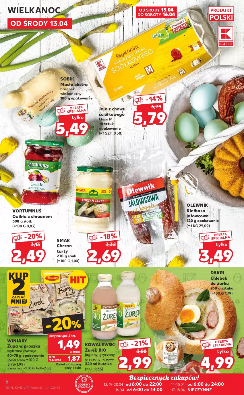 Gazetka promocyjna Kaufland - OFERTA TYGODNIA - ważna 13.04 do 20.04.2022 - strona 6 - produkty: Chleb, Chrzan, Gry, Jaja, Kiełbasa, Masło, Olewnik, Piec, Winiary, Zupa