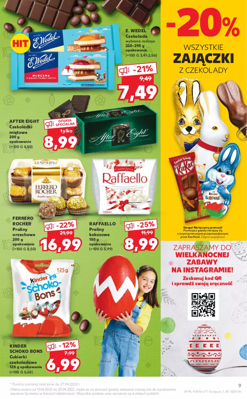 Gazetka promocyjna Kaufland - OFERTA TYGODNIA - ważna 13.04 do 20.04.2022 - strona 9 - produkty: Cukier, Cukierki, Cukierki czekoladowe, Czekolada, E. Wedel, Fa, Ferrero, Ferrero Rocher, Gra, Kinder, Kokos, Lody, Praliny, Raffaello, Waga