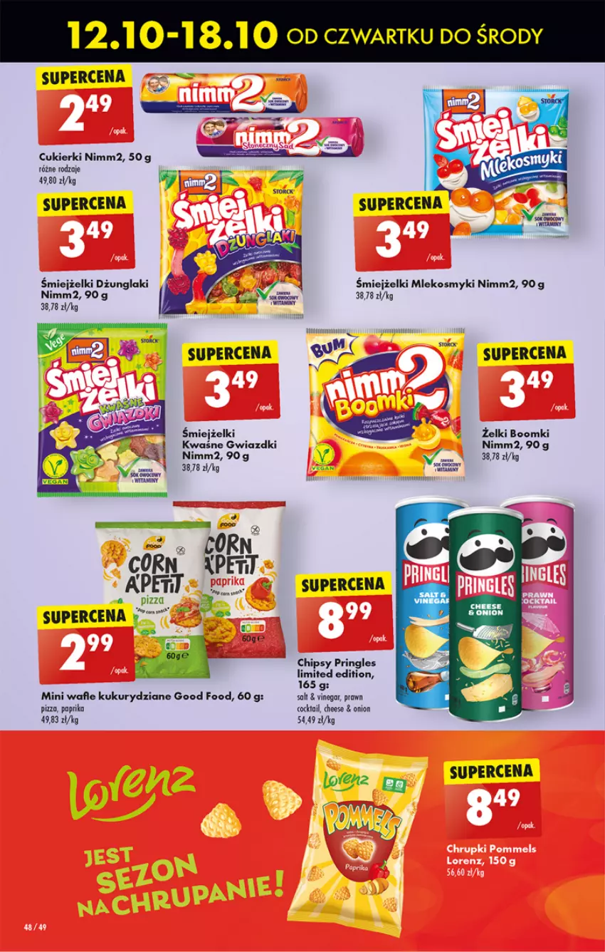 Gazetka promocyjna Biedronka - Od czwartku - ważna 12.10 do 18.10.2023 - strona 48 - produkty: Chipsy, Cukier, Cukierki, Mleko, Nimm2, Pizza, Pringles, Sok, Wafle