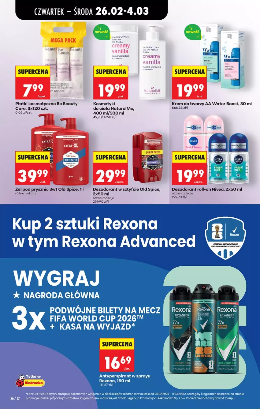 Gazetka promocyjna Biedronka - Od Czwartku - ważna 26.02 do 04.03.2026 - strona 68 - produkty: Be Be, Dezodorant, Fa, Jaja, Krem do twarzy, Nivea, Old Spice, Płatki kosmetyczne, Rexona