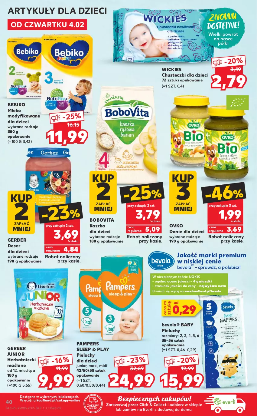 Gazetka promocyjna Kaufland - OFERTA TYGODNIA - ważna 04.02 do 10.02.2021 - strona 40 - produkty: Bebiko, BoboVita, Chusteczki, Danie dla dzieci, Deser, Dzieci, Gerber, Mleko, Mleko modyfikowane, Pampers, Piec, Pieluchy, Ser