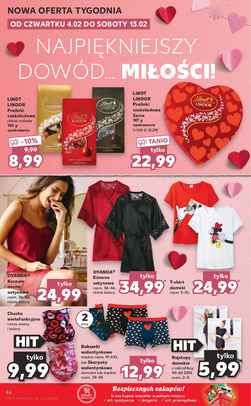 Gazetka promocyjna Kaufland - OFERTA TYGODNIA - ważna 04.02 do 10.02.2021 - strona 46 - produkty: Bokserki, Chusta, Karp, Kimono satynowe, Kosz, Koszula, Koszula nocna, Lindor, Lindt, Piec, Rajstopy, Ser, T-shirt, Top