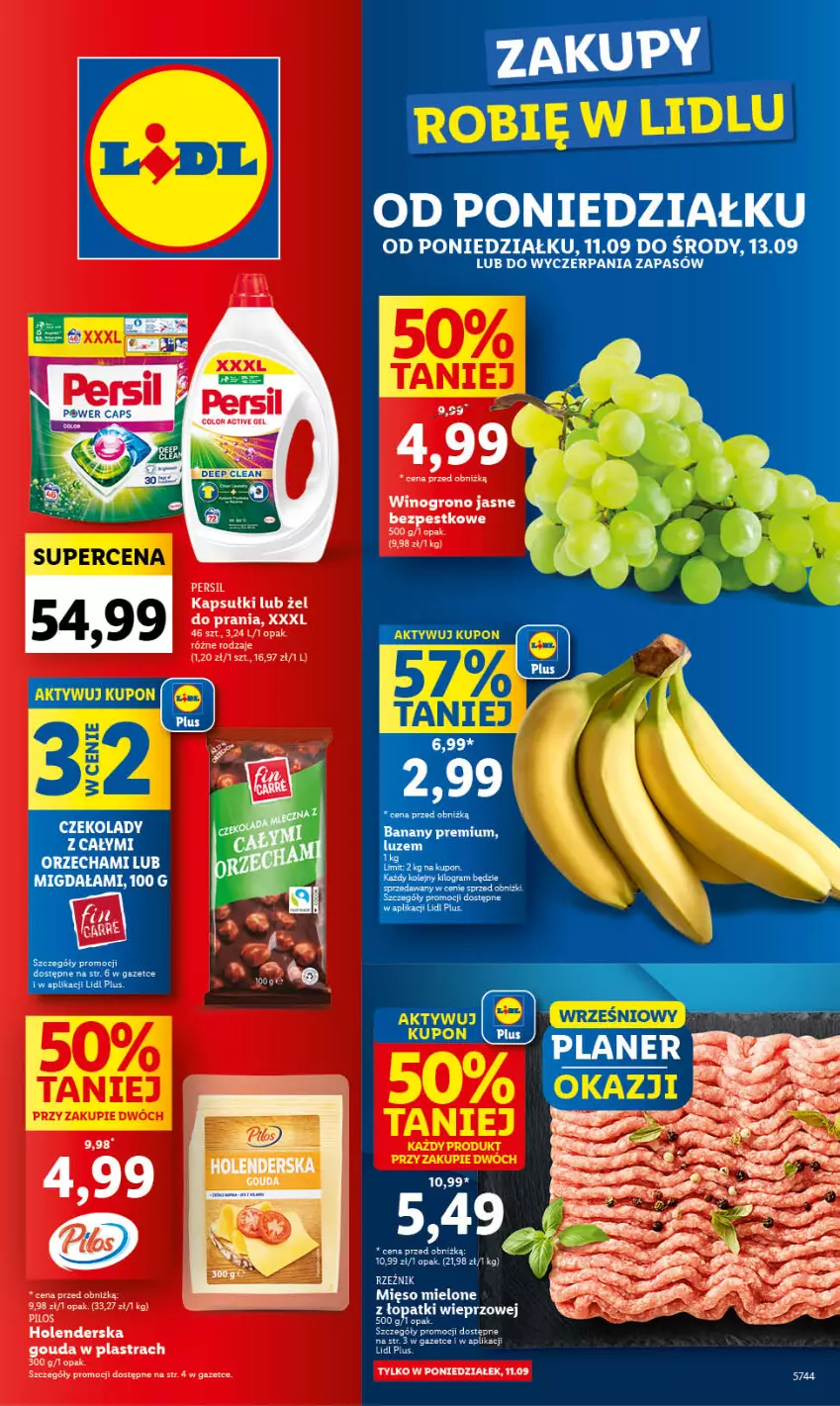 Gazetka promocyjna Lidl - GAZETKA - ważna 11.09 do 13.09.2023 - strona 1 - produkty: Banany, Gouda, Mięso, Mięso mielone, Olej, Pilos, Wino