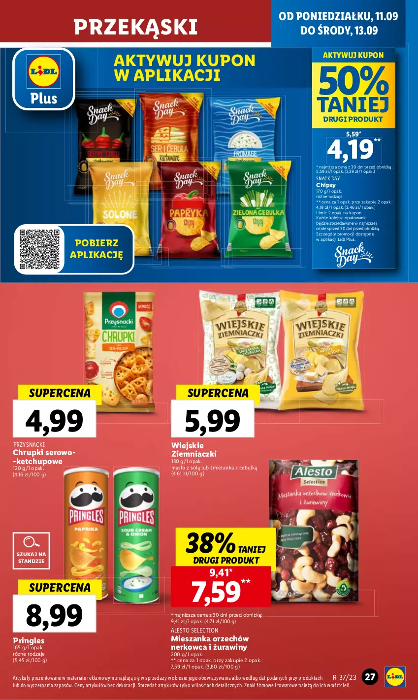 Gazetka promocyjna Lidl - GAZETKA - ważna 11.09 do 13.09.2023 - strona 39 - produkty: Chipsy, Chrupki, Ketchup, Masło, Olej, Pringles, Ser