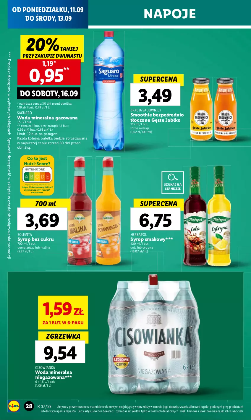 Gazetka promocyjna Lidl - GAZETKA - ważna 11.09 do 13.09.2023 - strona 40 - produkty: Cisowianka, Herbapol, Napoje, Olej, Smoothie, Syrop, Wazon, Woda, Woda mineralna