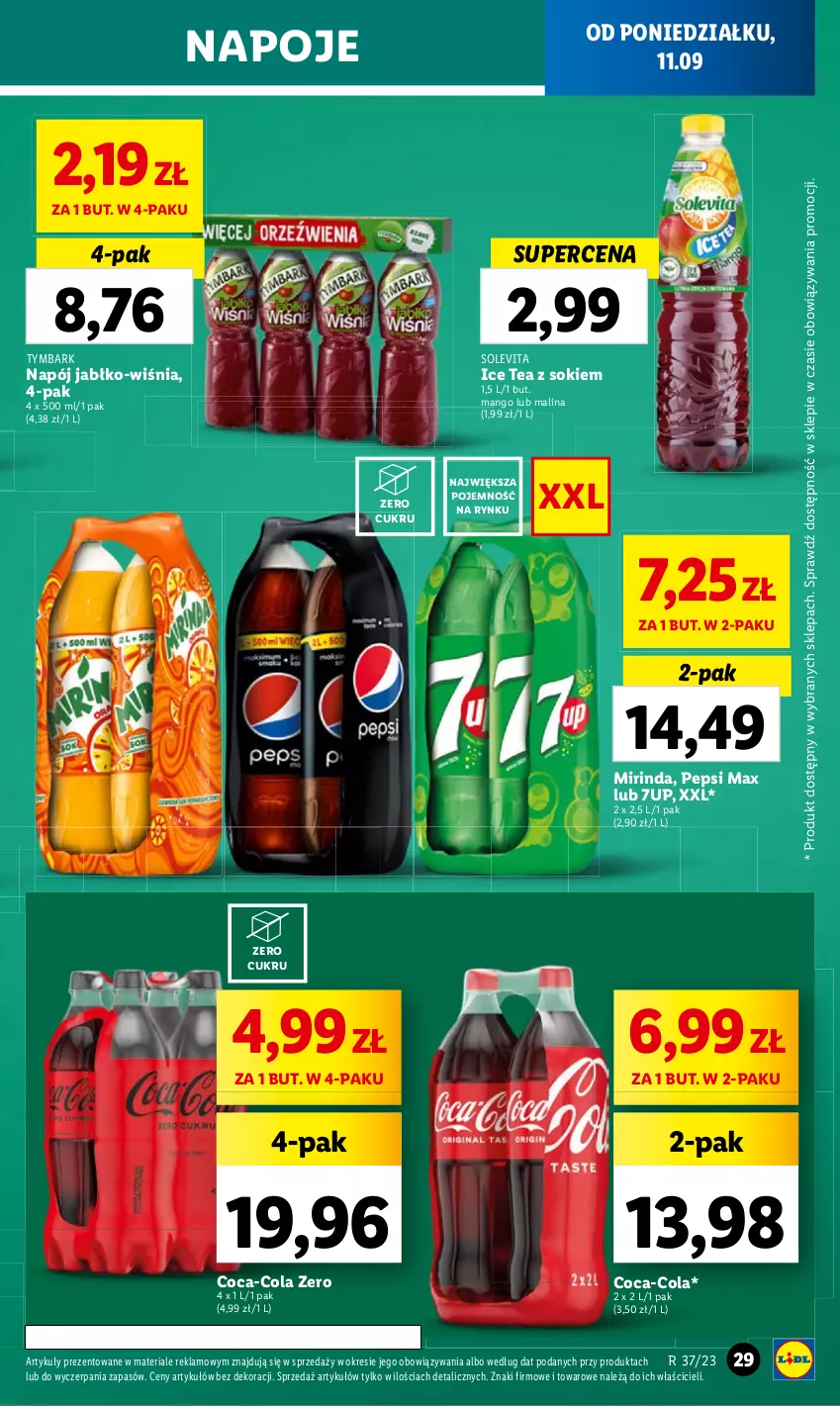 Gazetka promocyjna Lidl - GAZETKA - ważna 11.09 do 13.09.2023 - strona 41 - produkty: 7up, Coca-Cola, Ice tea, Mango, Mirinda, Napój, Napoje, Pepsi, Pepsi max, Sok, Tymbark