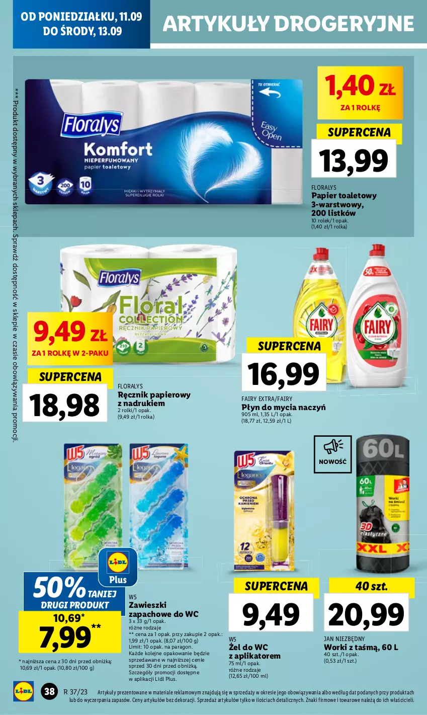 Gazetka promocyjna Lidl - GAZETKA - ważna 11.09 do 13.09.2023 - strona 52 - produkty: Do mycia naczyń, Fa, Fairy, Flora, Olej, Papier, Papier toaletowy, Płyn do mycia, Płyn do mycia naczyń, Ręcznik, Rolki, Zawieszki