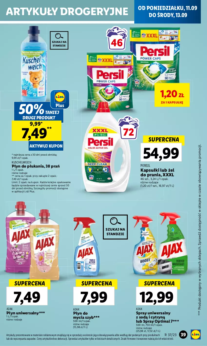 Gazetka promocyjna Lidl - GAZETKA - ważna 11.09 do 13.09.2023 - strona 53 - produkty: Ajax, Olej, Optima, Persil, Płyn do mycia, Płyn do płukania