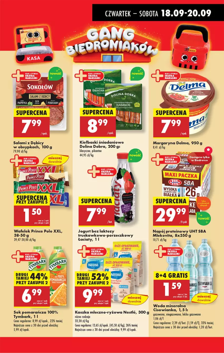 Gazetka promocyjna Biedronka - Od Czwartku - ważna 18.09 do 24.09.2025 - strona 33 - produkty: BIC, Cisowianka, Danio, Delma, Jogurt, Margaryna, Mleko, Mlekovita, Napój, Por, Prince Polo, Ryż, Salami, Sok, Tymbark, Wafelek, Woda, Woda mineralna