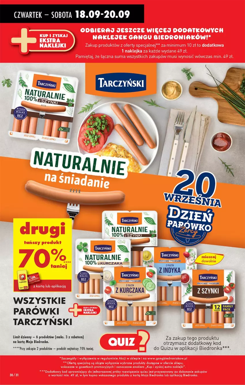 Gazetka promocyjna Biedronka - Od Czwartku - ważna 18.09 do 24.09.2025 - strona 36 - produkty: Kurczak, Parówki, Quiz, Tarczyński