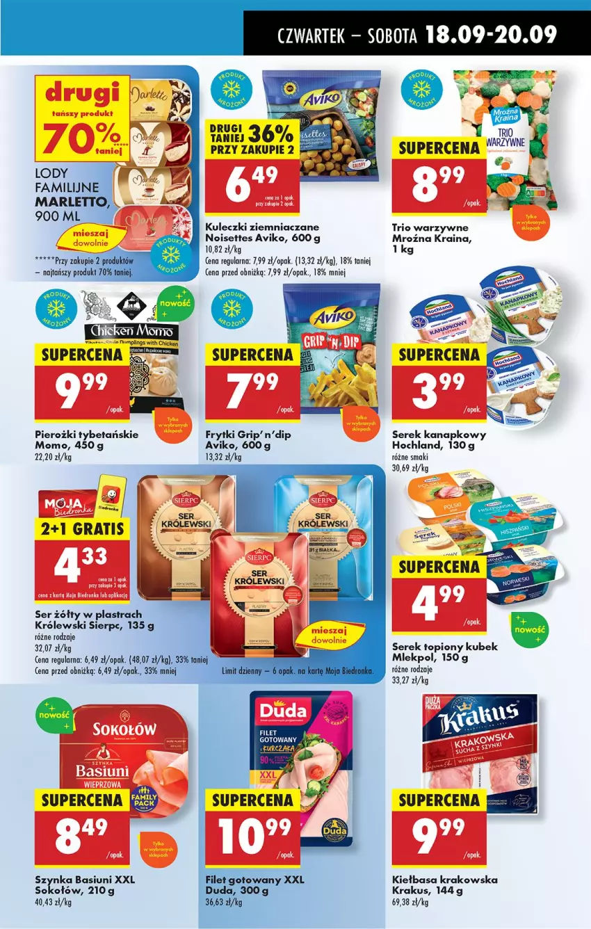Gazetka promocyjna Biedronka - Od Czwartku - ważna 18.09 do 24.09.2025 - strona 37 - produkty: Fa, Frytki, Gra, Hochland, Kiełbasa, Kiełbasa krakowska, Krakus, Królewski, Kubek, Lody, Ser, Serek, Serek kanapkowy, Top