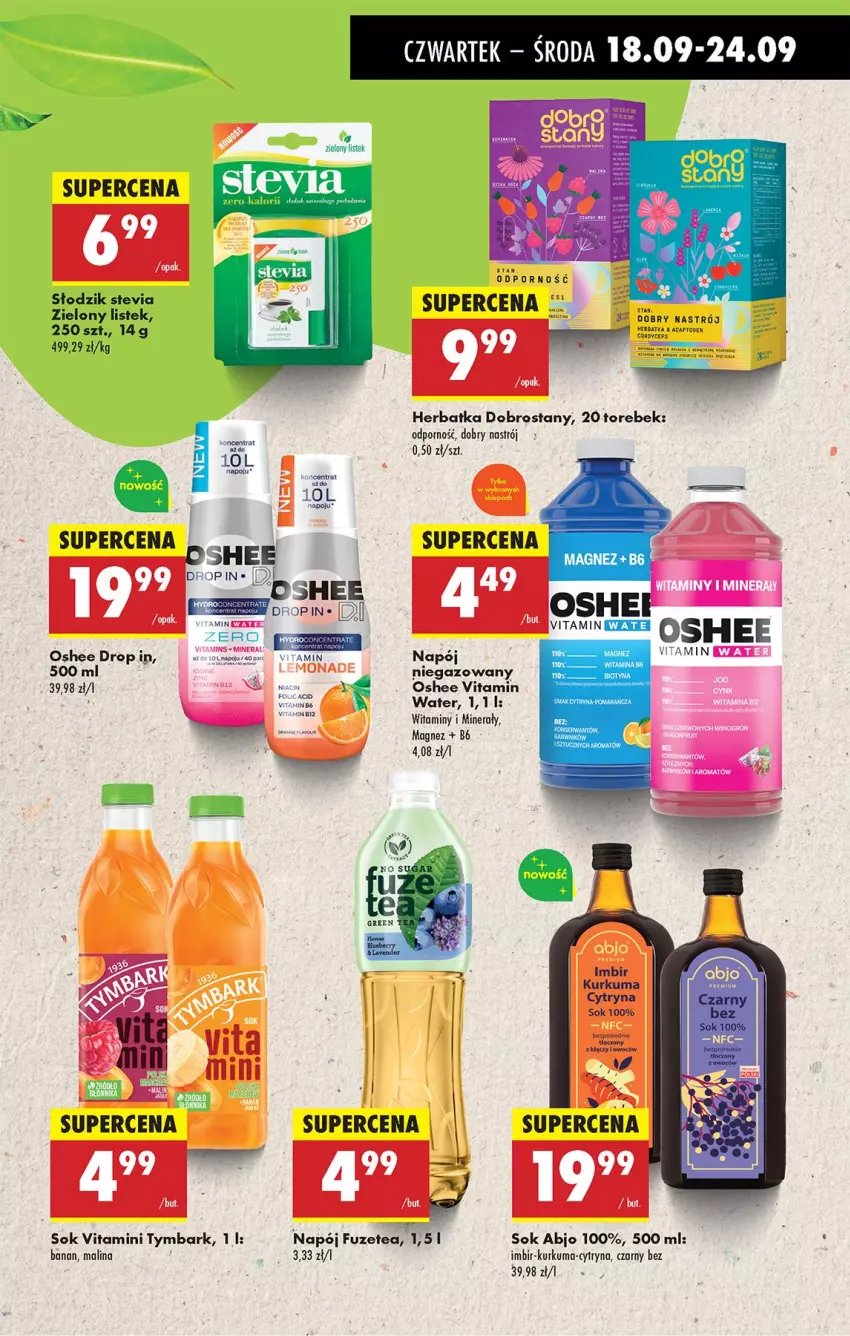 Gazetka promocyjna Biedronka - Od Czwartku - ważna 18.09 do 24.09.2025 - strona 45 - produkty: Fa, Imbir, Kurkuma, Magnez, Napój, Napój niegazowany, Oshee, Por, Ser, Sok, Stek, Tymbark