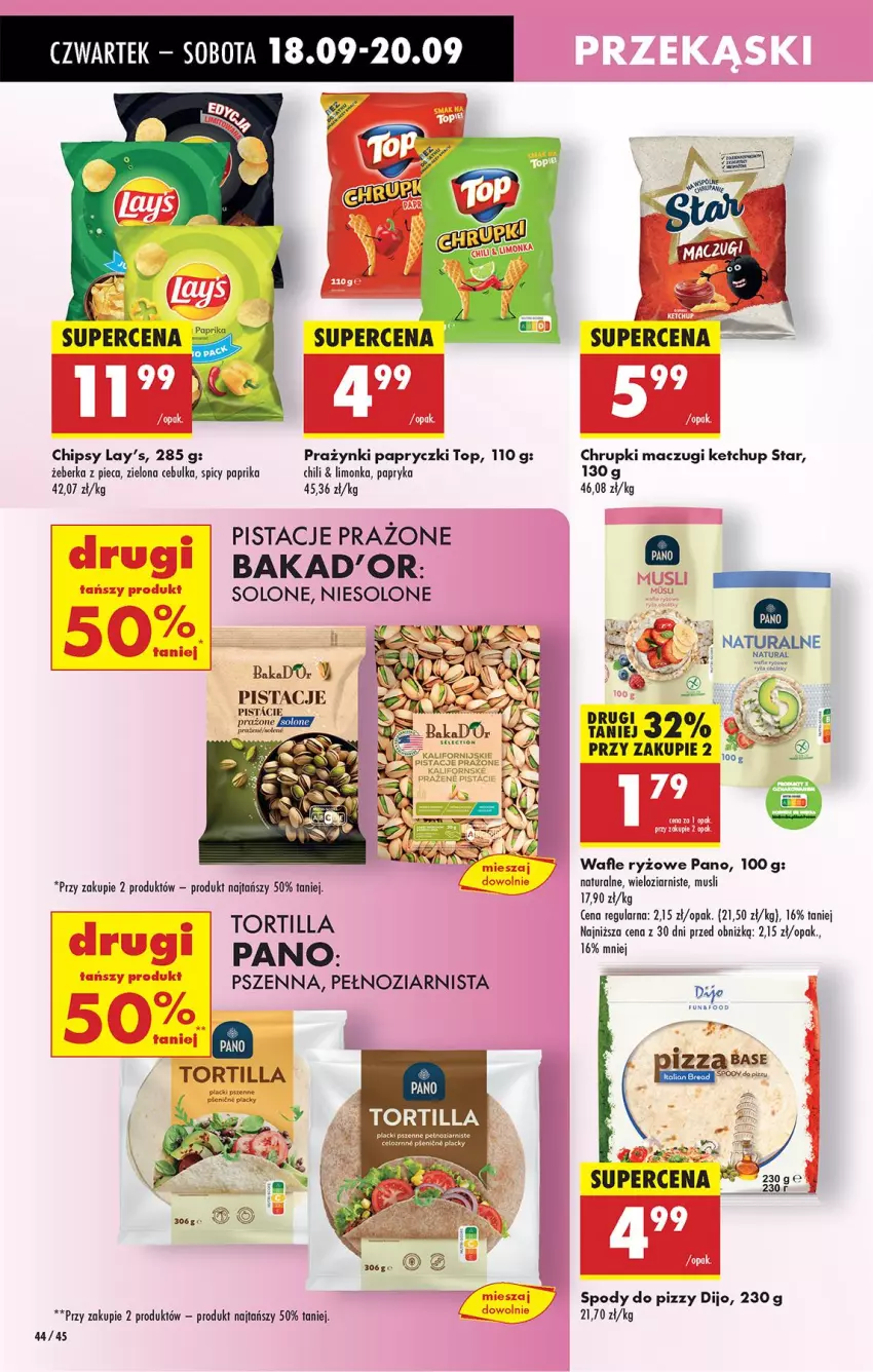 Gazetka promocyjna Biedronka - Od Czwartku - ważna 18.09 do 24.09.2025 - strona 52 - produkty: Chipsy, Chrupki, Fa, Ketchup, Lack, Limonka, Mus, Papryka, Piec, Pistacje, Ryż, Top, Tortilla, Wafle