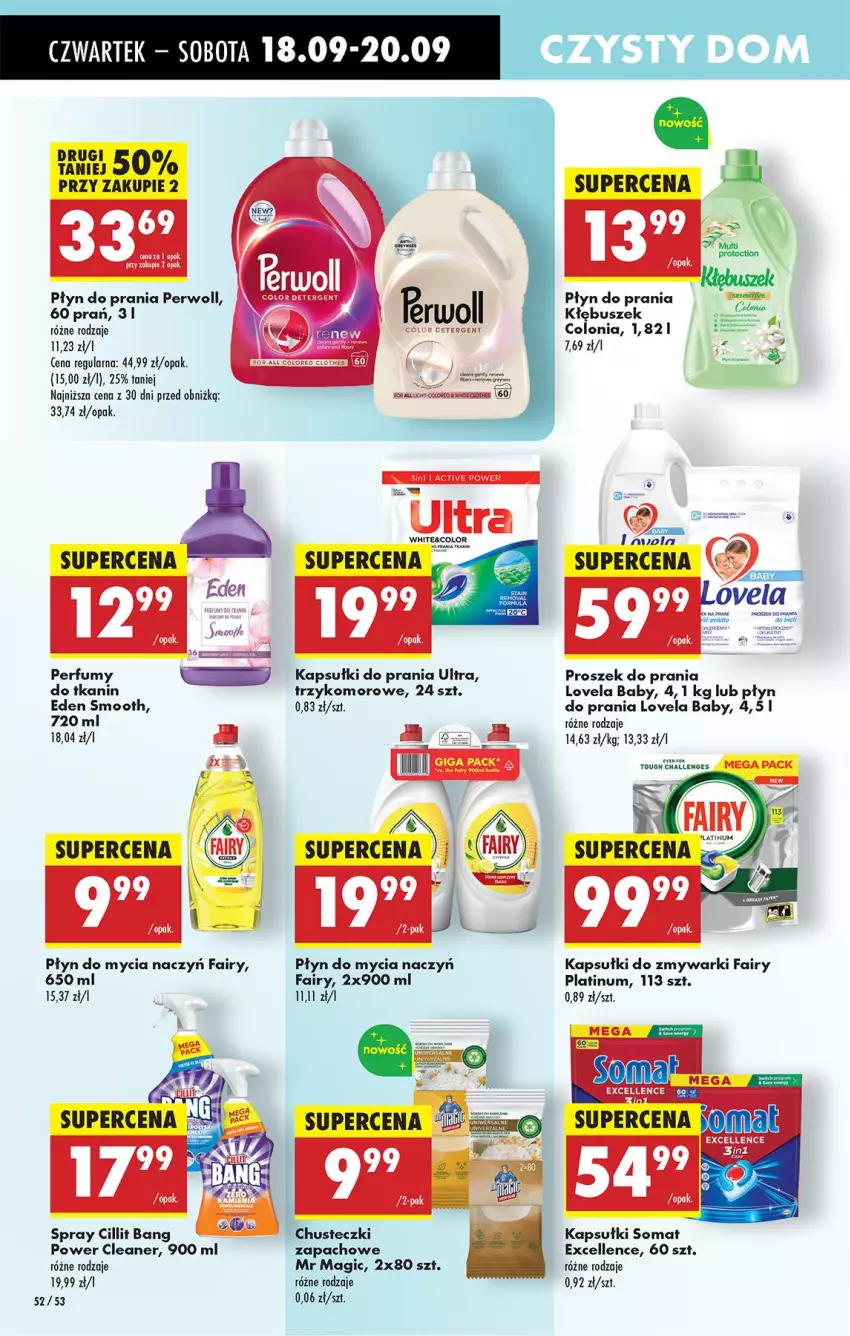 Gazetka promocyjna Biedronka - Od Czwartku - ważna 18.09 do 24.09.2025 - strona 68 - produkty: Chusteczki, Cillit Bang, Do mycia naczyń, Fa, Fairy, Kapsułki do prania, Lovela, Perfum, Perwoll, Płyn do mycia, Płyn do mycia naczyń, Płyn do prania, Proszek do prania, Somat, Zmywarki