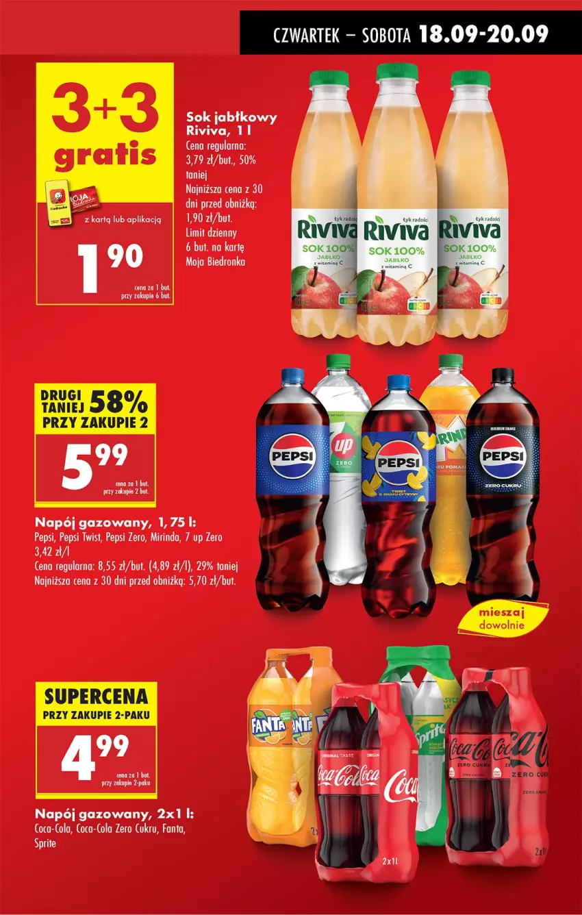 Gazetka promocyjna Biedronka - Od Czwartku - ważna 18.09 do 24.09.2025 - strona 7 - produkty: Mirinda, Napój, Napój gazowany, Pepsi, Sok, Sok jabłkowy, Sprite, Stół