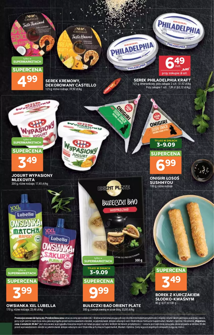 Gazetka promocyjna Stokrotka - Azja od Kuchni - ważna 03.09 do 13.09.2026 - strona 5 - produkty: Bell, Bella, Bułeczki, Jogurt, Kurczak, Lubella, Mięso, Mleko, Mlekovita, Optima, Owoce, Owsianka, Philadelphia, Ser, Serek, Sos, Sushi, Warzywa