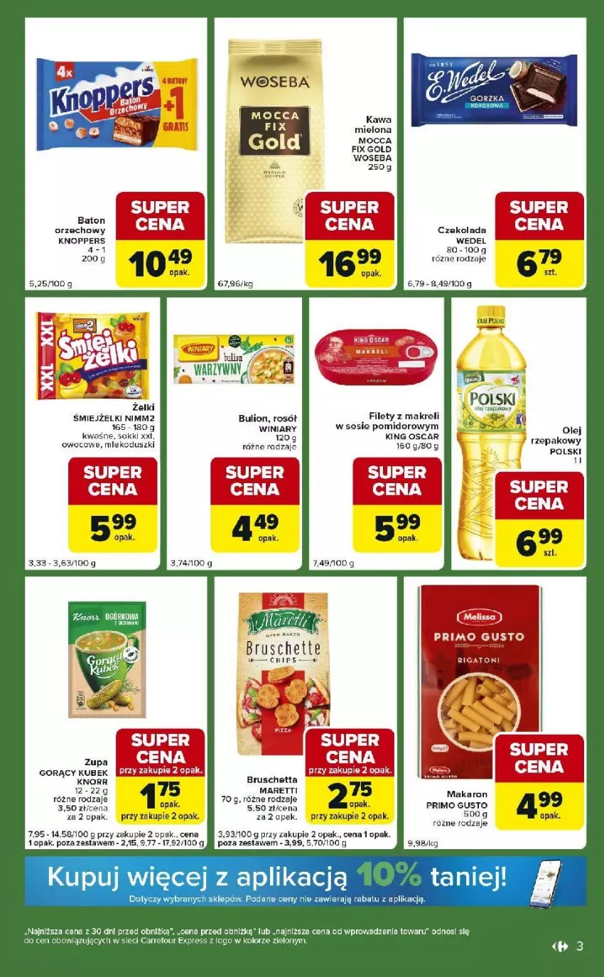 Gazetka promocyjna Carrefour - Gazetka Express - ważna 24.02 do 02.03.2026 - strona 3 - produkty: Bulion, Kawa, Kawa mielona, Knoppers, Knorr, Kubek, Lion, Makaron, Mleko, Mocca Fix Gold, Nimm2, Olej, Rosół, Sok, Sos, Szal, Winiary, Woseba, Zupa