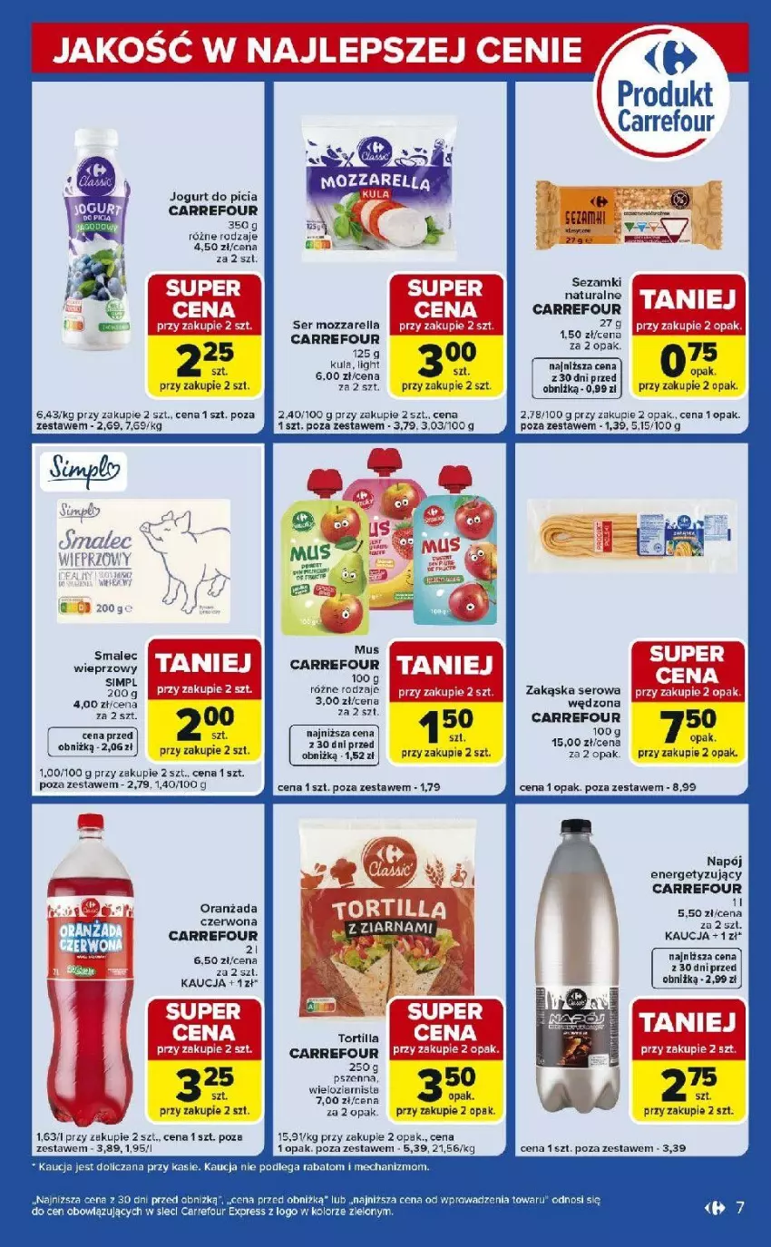 Gazetka promocyjna Carrefour - Gazetka Express - ważna 24.02 do 02.03.2026 - strona 7 - produkty: Jogurt, LG, Mozzarella, Mus, Napój, Por, Ser, Sezam, Smalec, Tortilla