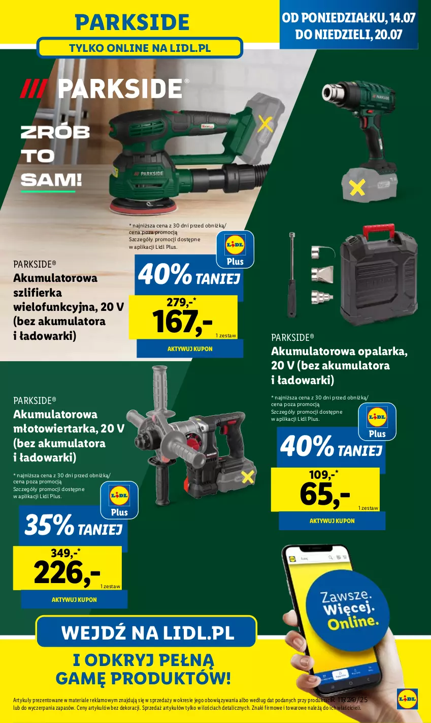 Gazetka promocyjna Lidl - GAZETKA - ważna 14.07 do 19.07.2025 - strona 27 - produkty: Akumulator, Młot, Młotowiertarka, Opalarka, Parkside, Szlifierka, Tarka, Wiertarka
