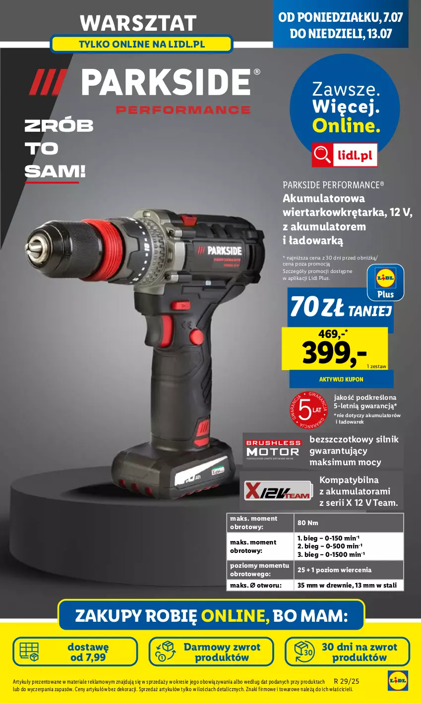 Gazetka promocyjna Lidl - GAZETKA - ważna 14.07 do 19.07.2025 - strona 29 - produkty: Akumulator, Akumulatorowa wiertarkowkrętark, Parkside, Ser, Tarka, Wiertarkowkrętarka, Wkręt, Wkrętarka
