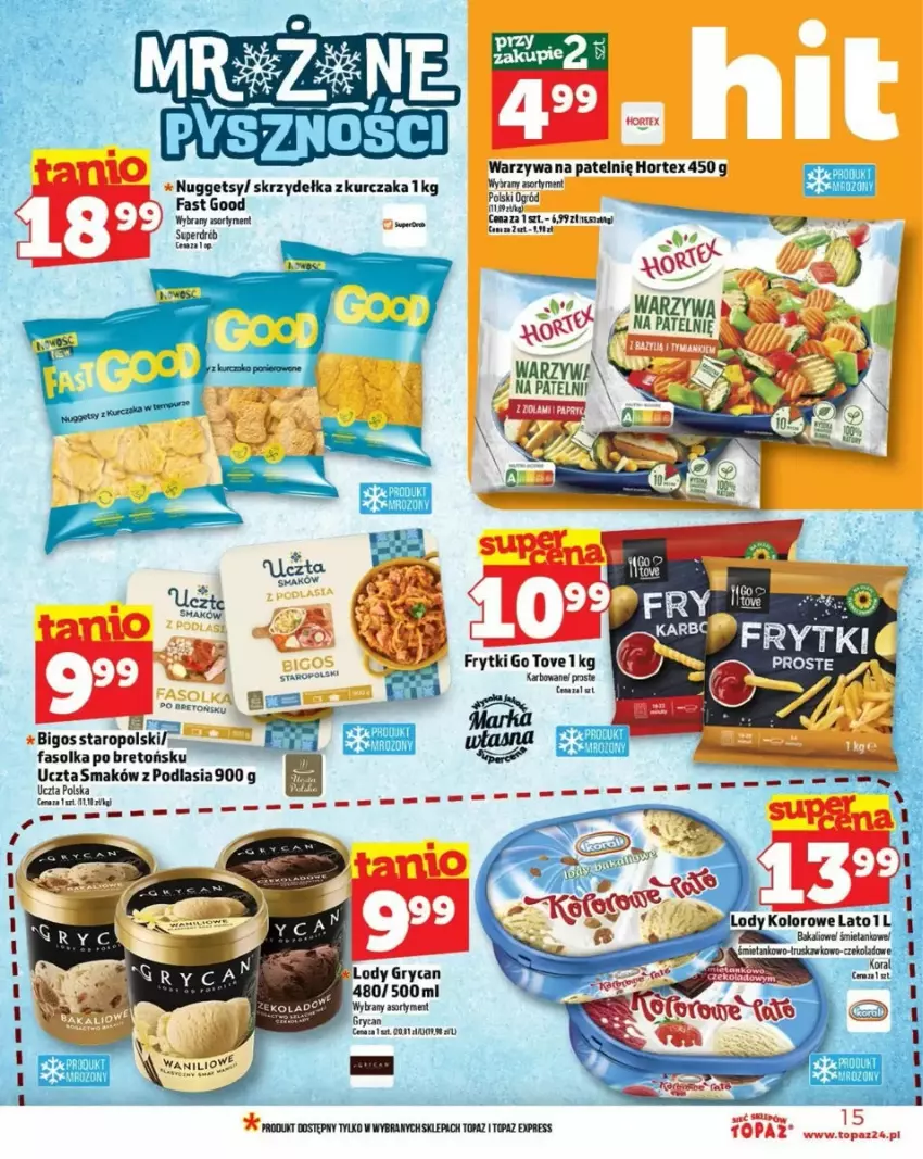 Gazetka promocyjna Topaz - ważna 12.03 do 19.03.2025 - strona 7 - produkty: Bigos, Fa, Frytki, Gry, Hortex, Kurczak, Lody, Rust, Skrzydełka z kurczaka, Top, Warzywa