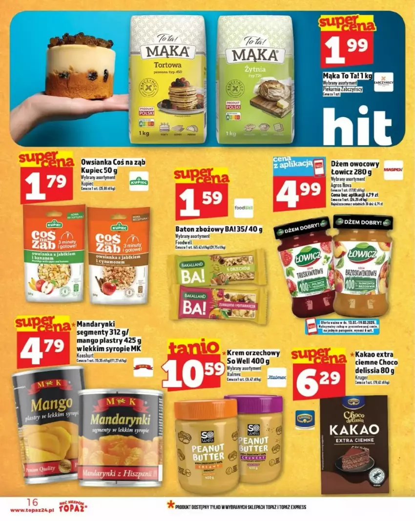 Gazetka promocyjna Topaz - ważna 12.03 do 19.03.2025 - strona 8 - produkty: Ba!, Baton, Dżem, Kakao, Krem orzechowy, Mąka, Mandarynki, Mango, Owsianka, Syrop, Top