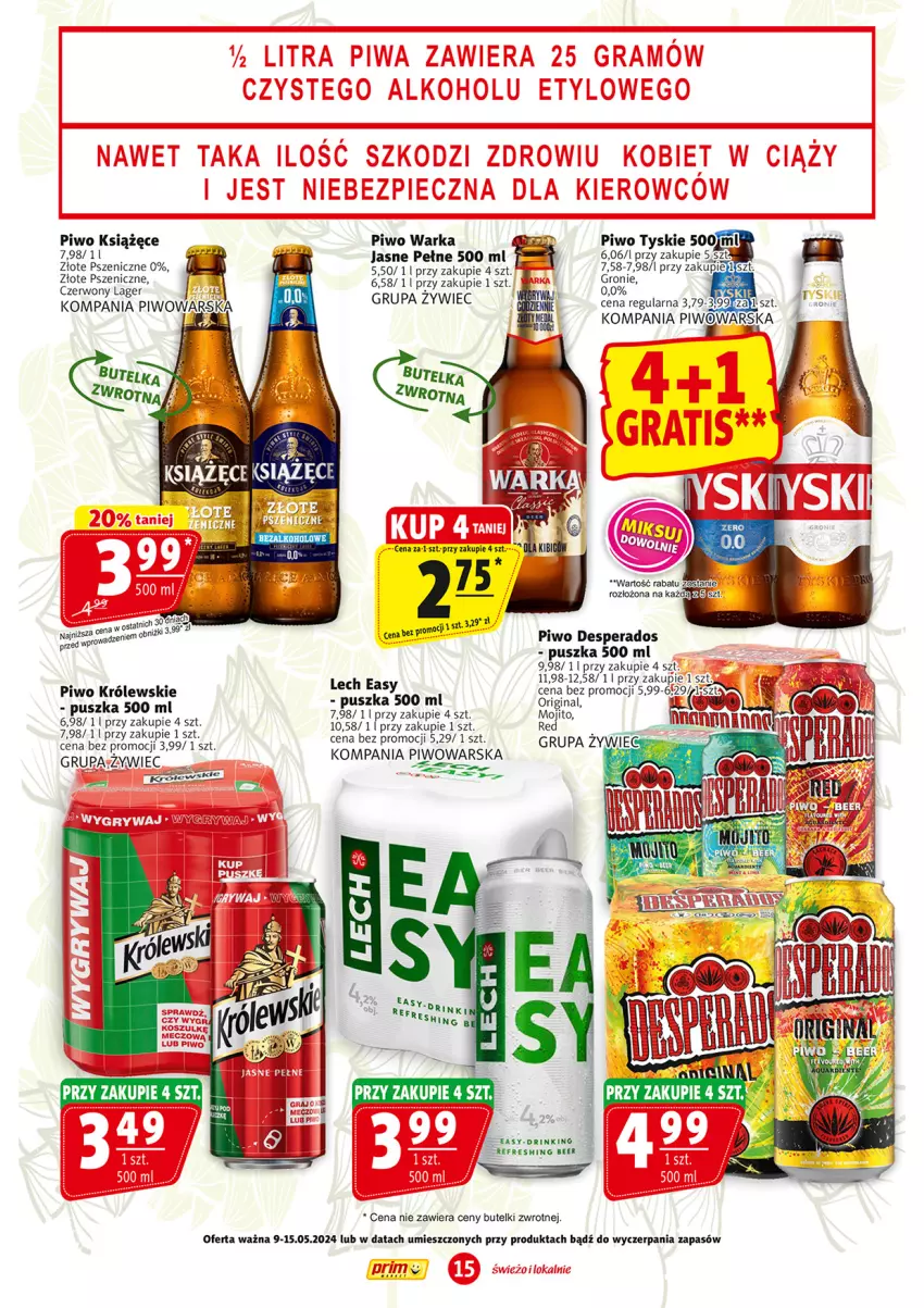 Gazetka promocyjna Prim Market - ważna 09.05 do 15.05.2024 - strona 15 - produkty: Desperados, Fa, Gin, Królewski, Książęce, Piwo, Tyskie, Warka