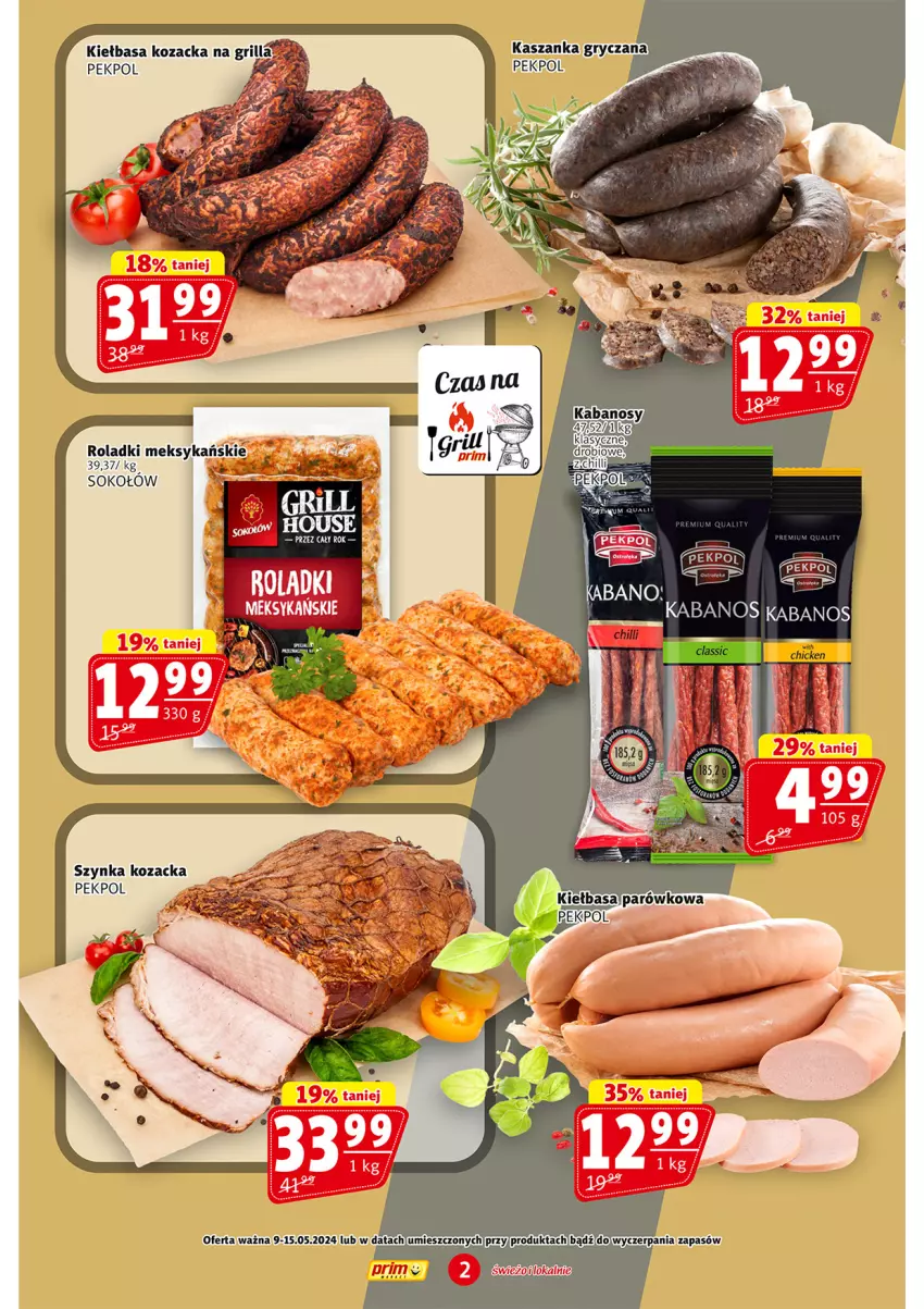 Gazetka promocyjna Prim Market - ważna 09.05 do 15.05.2024 - strona 2 - produkty: Grill, Gry, Kasza, Kaszanka, Kiełbasa, Pekpol, Sok, Sokołów, Szynka