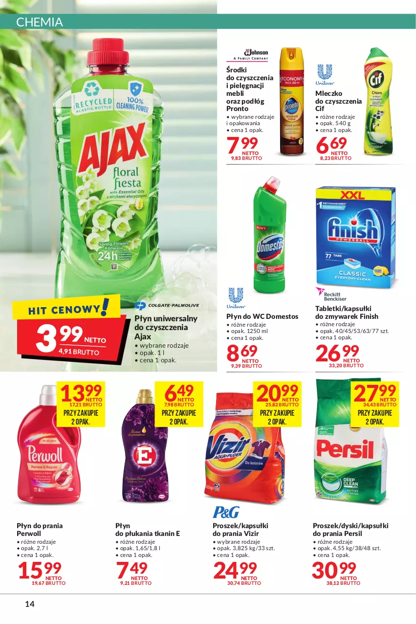 Gazetka promocyjna Makro - [Oferta promocyjna] Artykuły spożywcze i przemysłowe - ważna 16.11 do 29.11.2021 - strona 14 - produkty: Ajax, Cif, Domestos, Finish, Kapsułki do prania, Mleczko, Persil, Perwoll, Płyn do płukania, Płyn do prania, Płyn do wc, Pronto, Tablet, Vizir