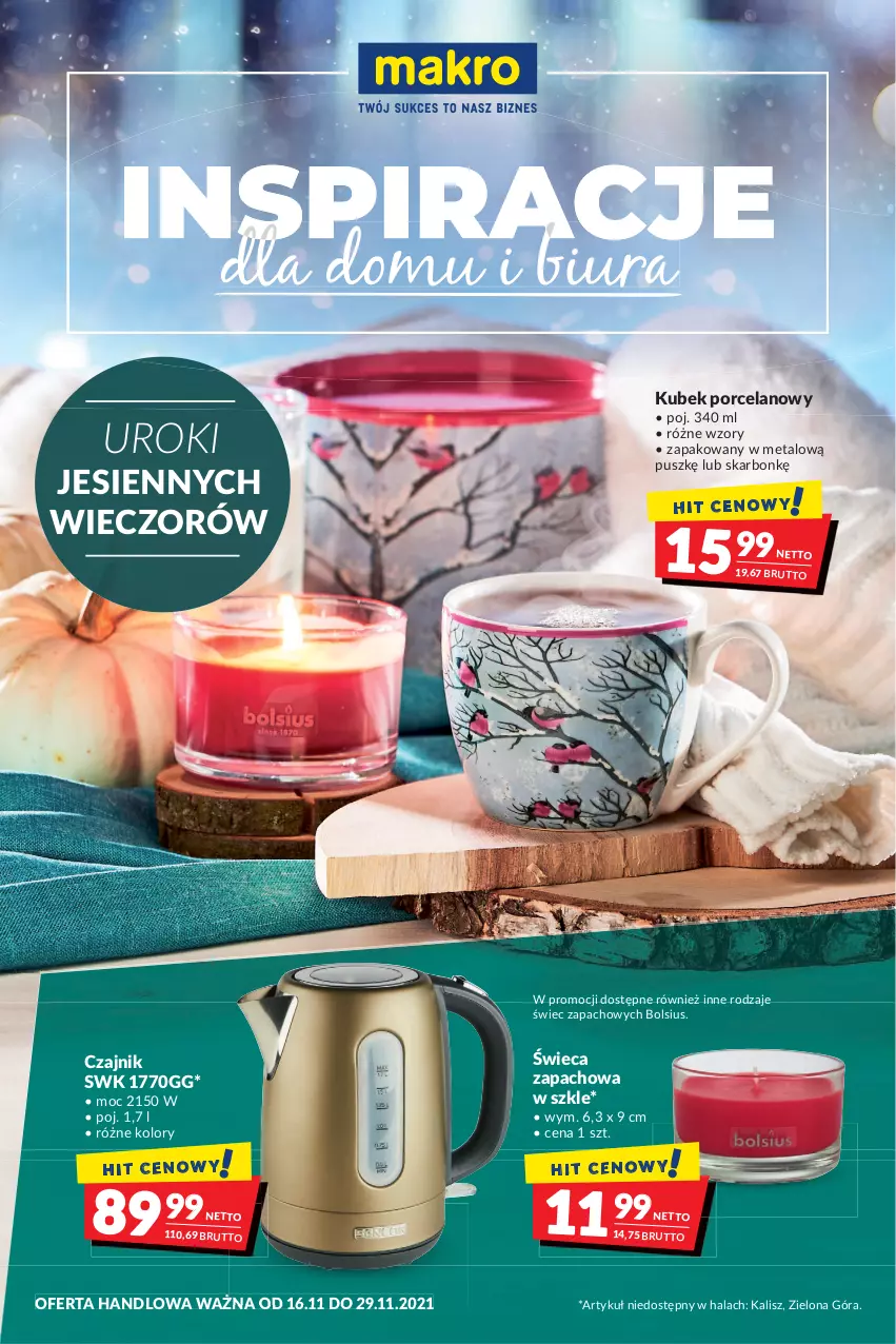 Gazetka promocyjna Makro - [Oferta promocyjna] Artykuły spożywcze i przemysłowe - ważna 16.11 do 29.11.2021 - strona 26 - produkty: Bols, Bolsius, Czajnik, Kubek, Por