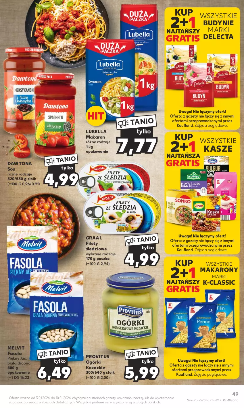 Gazetka promocyjna Kaufland - Gazetka tygodnia - ważna 03.01 do 10.01.2024 - strona 49 - produkty: Bell, Bella, Dawtona, Delecta, Fa, Fasola, Gra, Graal, Lubella, Makaron, Melvit, Sos, Waga