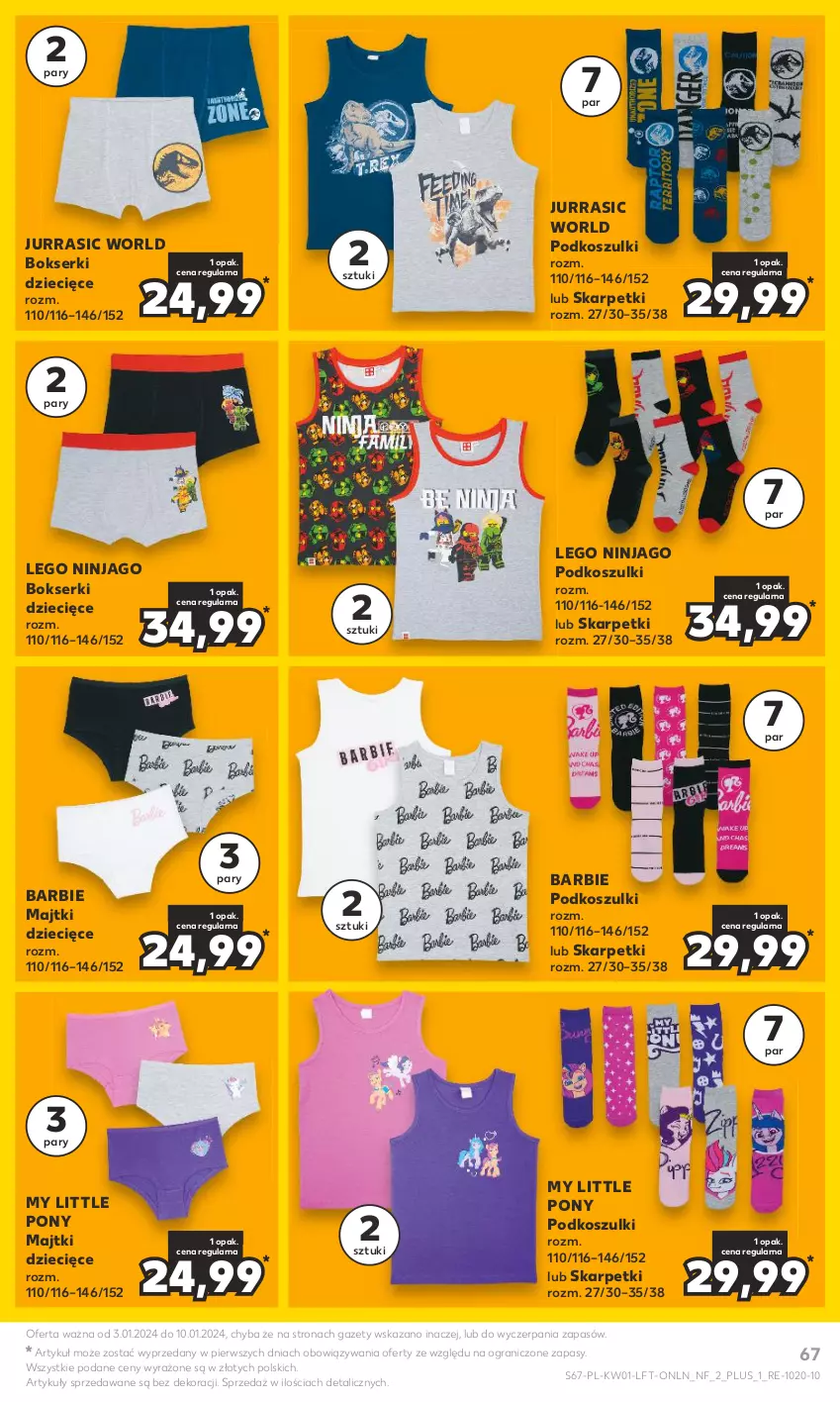 Gazetka promocyjna Kaufland - Gazetka tygodnia - ważna 03.01 do 10.01.2024 - strona 67 - produkty: Barbie, Bokserki, Dzieci, Gra, Karp, Kosz, LEGO, LEGO Ninjago, Majtki, My Little Pony, Ser, Skarpetki