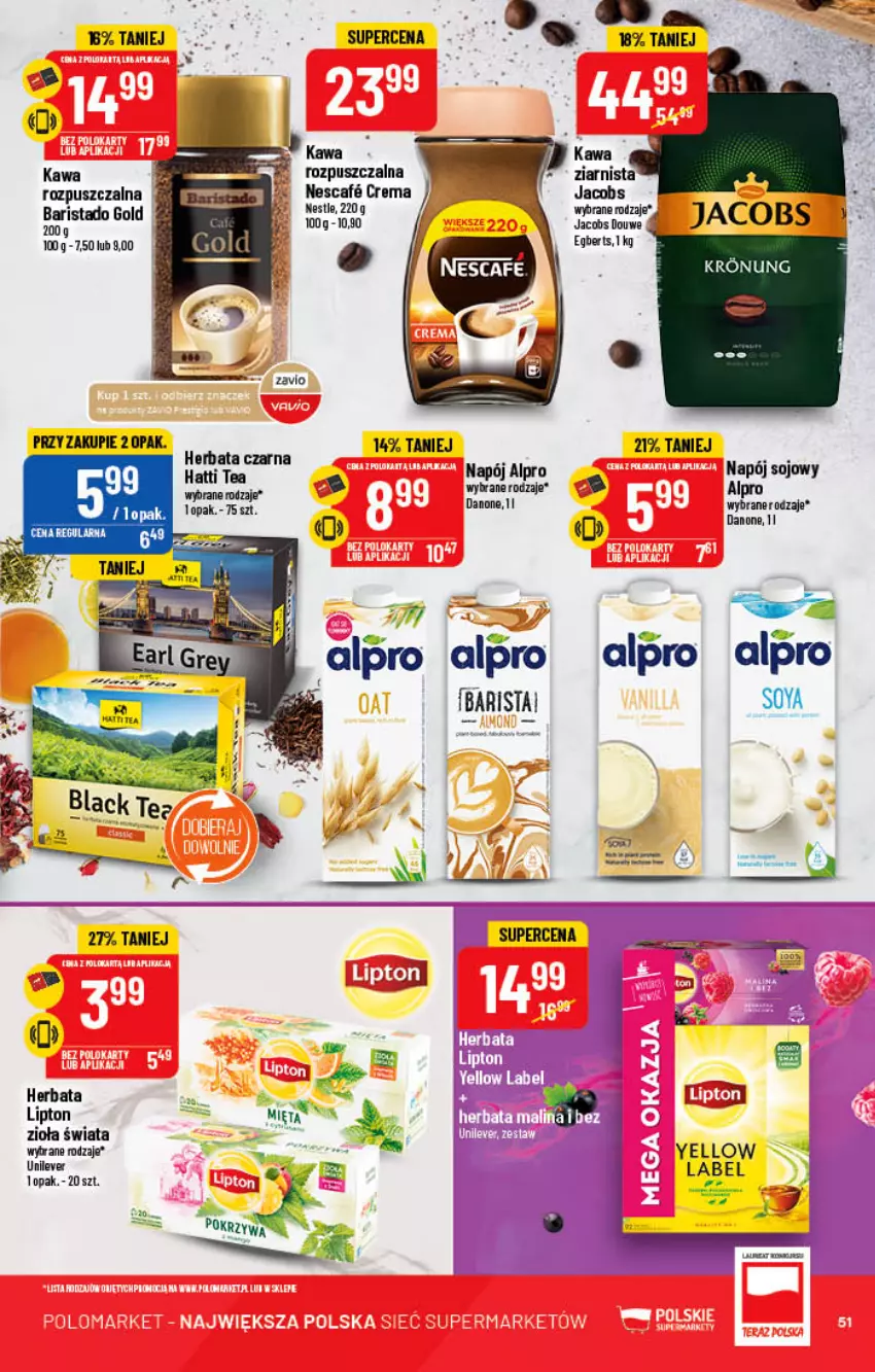 Gazetka promocyjna PoloMarket - Gazetka pomocyjna - ważna 26.10 do 31.10.2022 - strona 51 - produkty: Alpro, Danone, Herbata, Herbata czarna, Jacobs, Kawa, Lipton, Napój